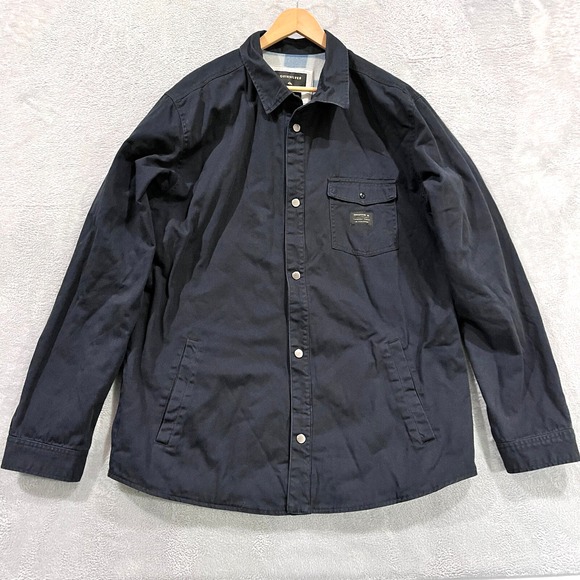 Quicksilver Flannel‎ Jacket Mens XXL Blue Lined Button Up Outdoor Work Cotton - Picture 1 of 12